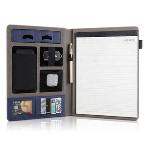 Blue A4 Leather Multi Functional Business Document Folder With Card Slots Contract File Organiser