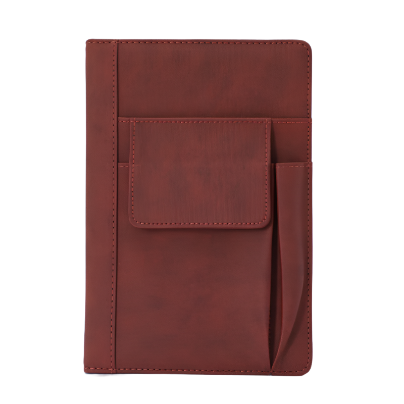 Reddish Brown A5 Multi Functional Pu Leather Notebook With Pockets Office Planner And Journal