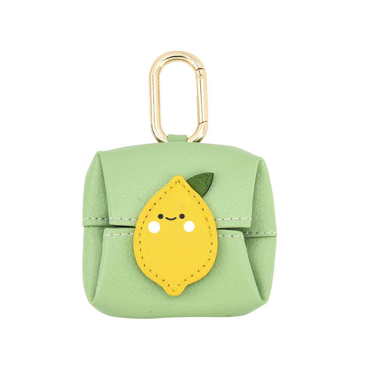 Lemon Pattern Green Cute Multifunctional Mini Leather Coin Purse With Keychain For Lipstick Bluetooth Earbuds And Small