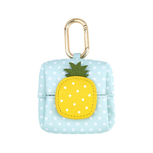 Pineapple Pattern Blue Plaid Cute Multifunctional Mini Leather Coin Purse With Keychain For Lipstick Bluetooth Earbuds A