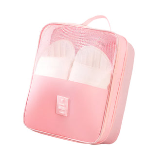 2 Pcs Pink Waterproof Foldable Travel Shoe Storage Bag Three Layer Design Organizer Portable Pouch For Trips