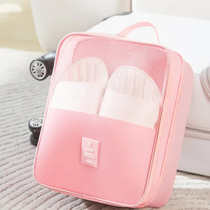 2 Pcs Pink Waterproof Foldable Travel Shoe Storage Bag Three Layer Design Organizer Portable Pouch For Trips