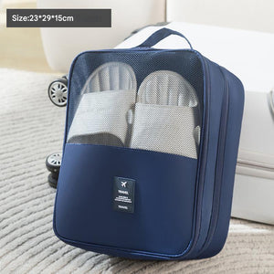 2 Pcs Dark Blue Waterproof Foldable Travel Shoe Storage Bag Three Layer Design Organizer Portable Pouch For Trips