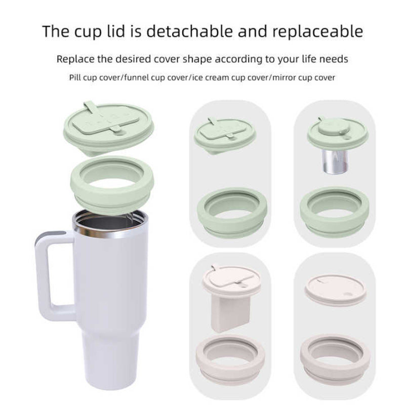 Off White 40Oz Silicone Replacement Coffee And Pill Mug Lid Bpa Free Leak Proof Dishwasher Safe