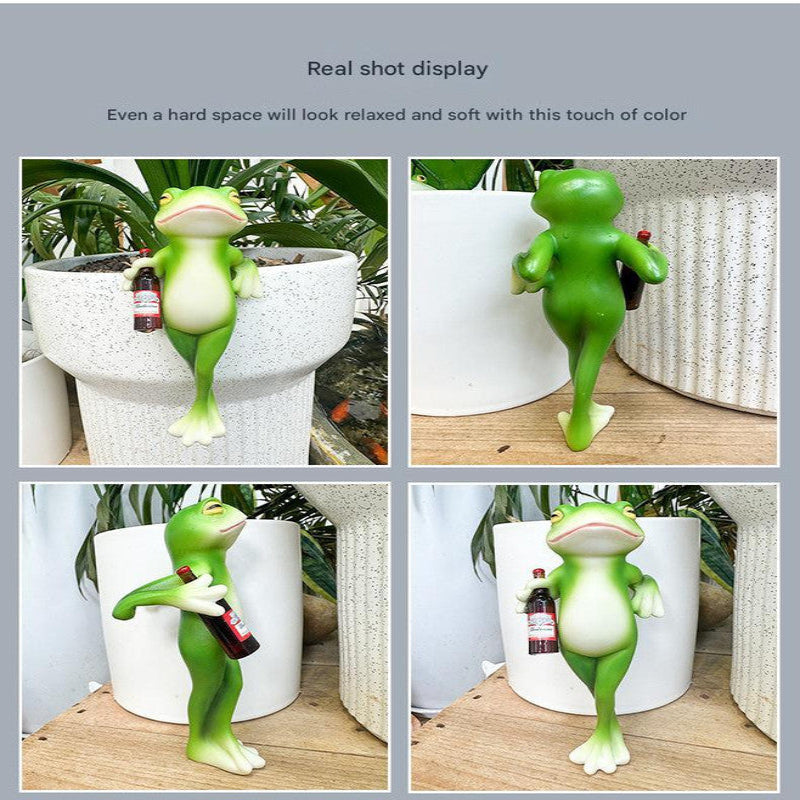 2 Pcs Green Realistic Standing Frog Pot Hanger Glass Fish Tank Edge Decor Outdoor Garden Animal Ornament Hanging Planter