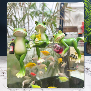 2 Pcs Green Realistic Standing Frog Pot Hanger Glass Fish Tank Edge Decor Outdoor Garden Animal Ornament Hanging Planter