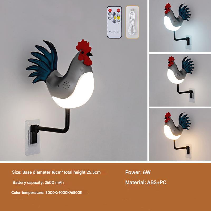 Silver Usb Rechargeable Rooster Wall Lamp With Sound Aromatherapy And Decorative Design Creative Nightlight For Bedroom