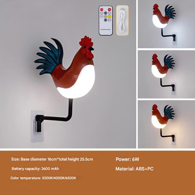 Red Usb Rechargeable Rooster Wall Lamp With Sound Aromatherapy And Decorative Design Creative Nightlight For Bedroom Cor