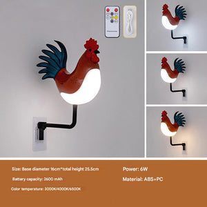 Red Usb Rechargeable Rooster Wall Lamp With Sound Aromatherapy And Decorative Design Creative Nightlight For Bedroom Cor