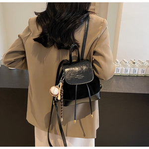 Black Vintage Suede Women's Mini Backpack New Fashionable Travel Book Bag With Decorative Charm