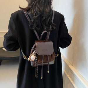 Black Vintage Suede Women's Mini Backpack New Fashionable Travel Book Bag With Decorative Charm