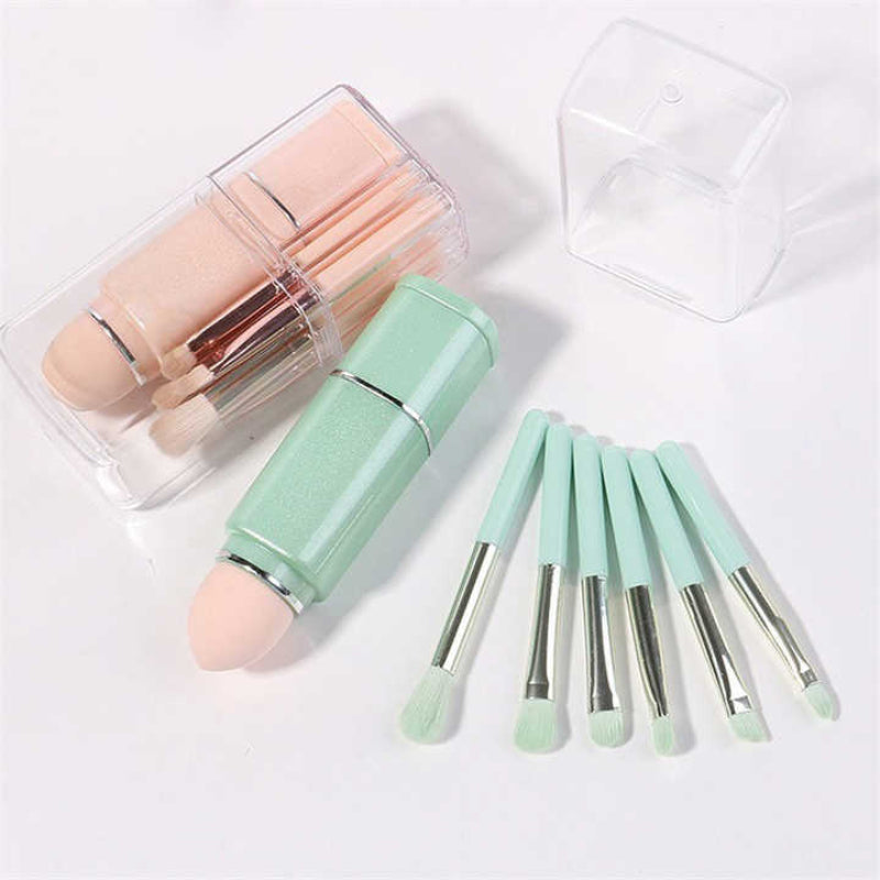 White 8 In 1 Retractable Mini Makeup Brush Set With Protective Cover Compact Design For Travel And On The Go Touchups