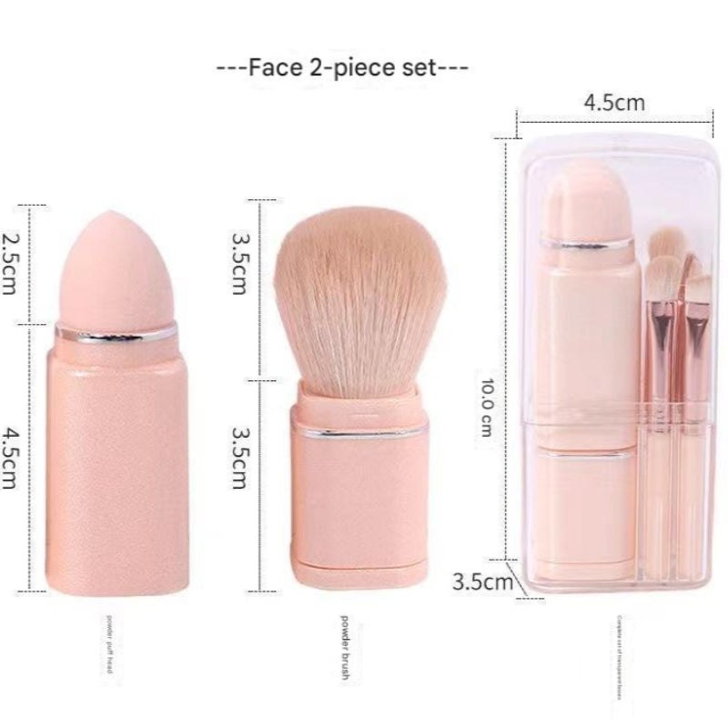 White 8 In 1 Retractable Mini Makeup Brush Set With Protective Cover Compact Design For Travel And On The Go Touchups