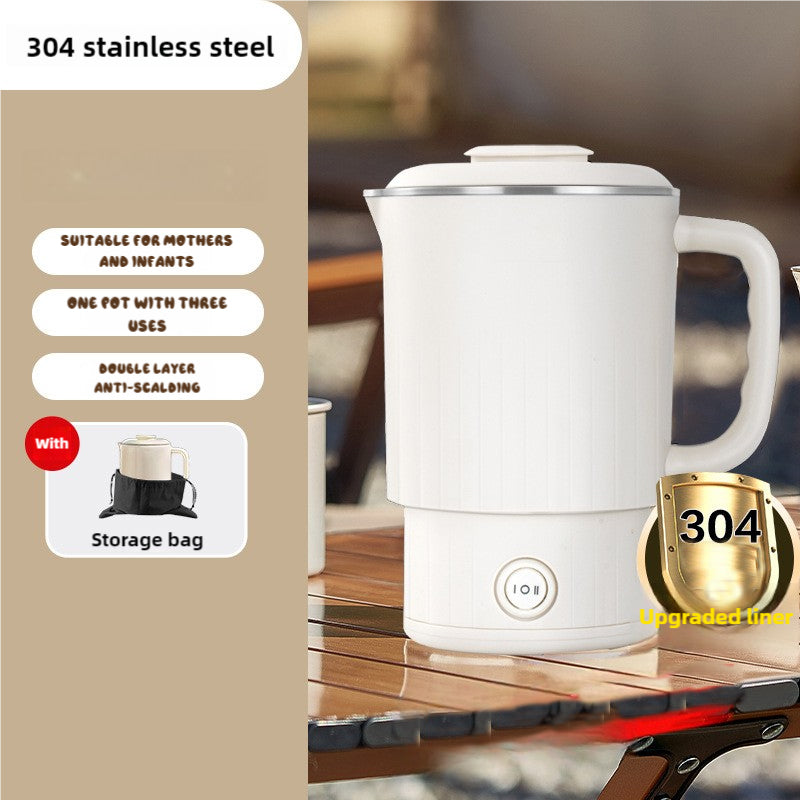 White Portable Foldable Travel Electric Kettle 304 Stainless Steel Water Boiler