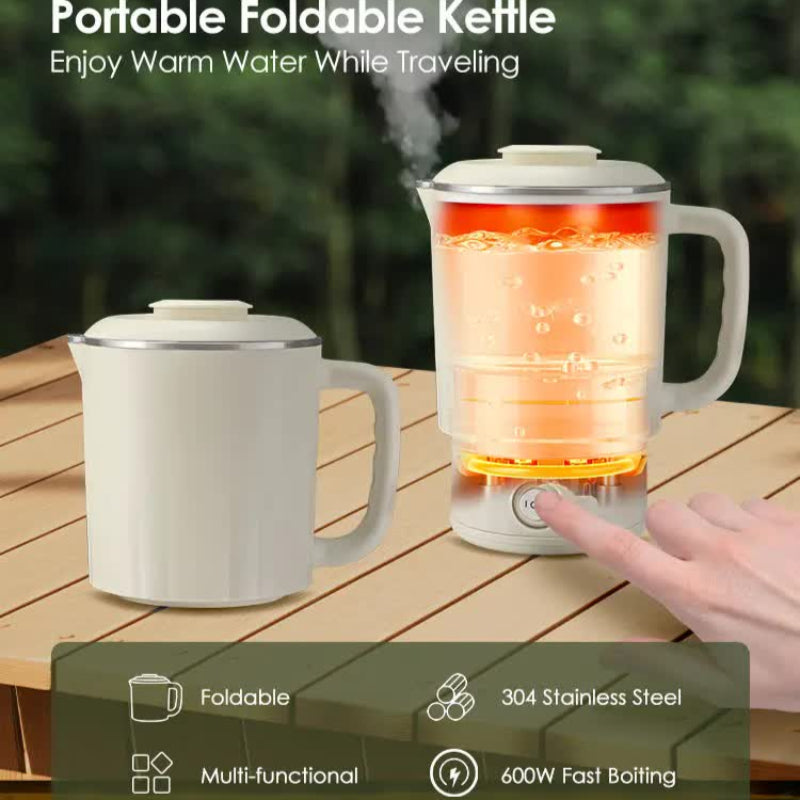 White Portable Foldable Travel Electric Kettle 304 Stainless Steel Water Boiler