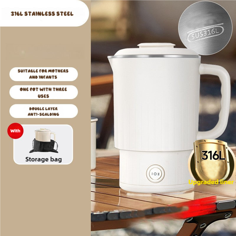 White Portable Foldable Travel Electric Kettle 316 Stainless Steel Water Boiler