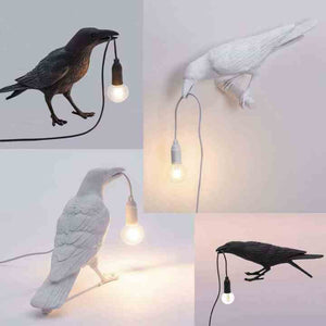 White Bird Sitting Shape Nordic Resin Wall Lamp Creative Animal Bedside Decorative Usb Night Light Stylish Perched For B