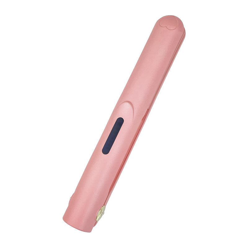 Pink Portable Mini Wireless Hair Straightener Usb Rechargeable 2 In 1 Curling & Straightening Iron Adjustable 3 Temperat