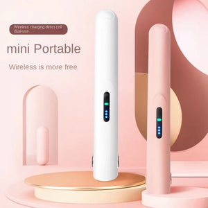 Pink Portable Mini Wireless Hair Straightener Usb Rechargeable 2 In 1 Curling & Straightening Iron Adjustable 3 Temperat