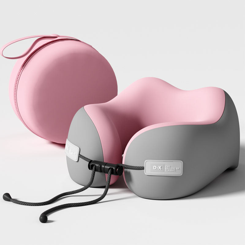 Pink And Grey Portable U Shaped Memory Foam Travel Pillow Ergonomic Neck Support For Airplane Car Office Lightweight & C