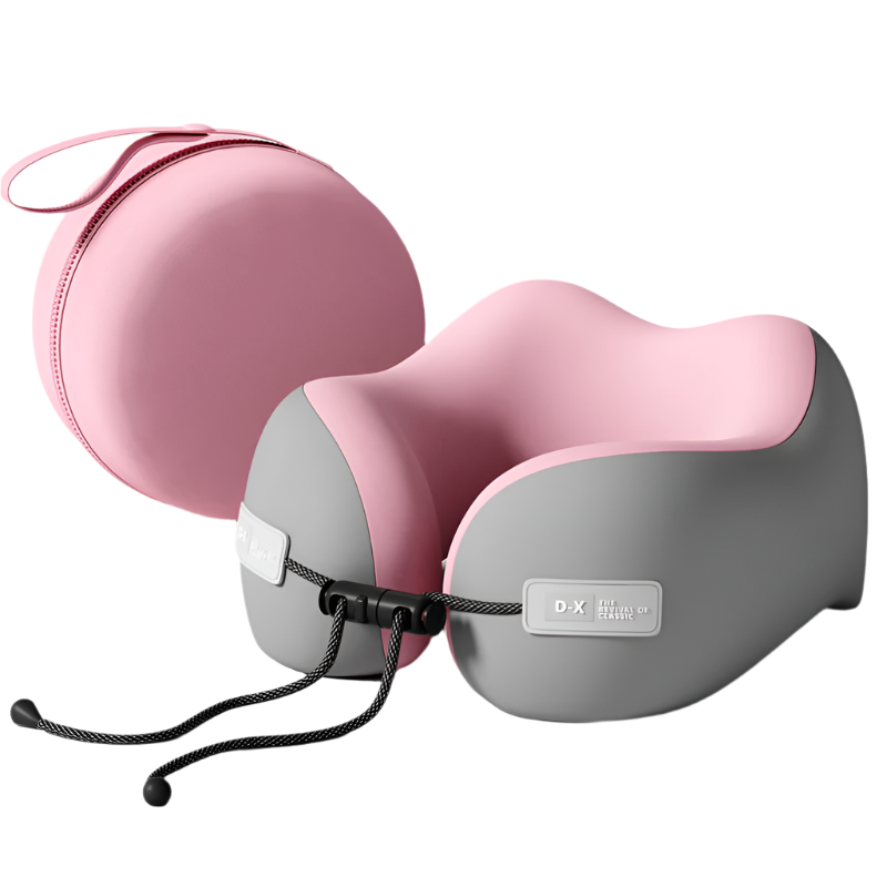 Pink And Grey Portable U Shaped Memory Foam Travel Pillow Ergonomic Neck Support For Airplane Car Office Lightweight & C