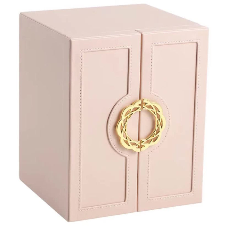 Pink Elegant 5 Layer Large Capacity Jewelry Storage Box With Dual Opening Doors Perfect For Organizing Necklaces Rings E