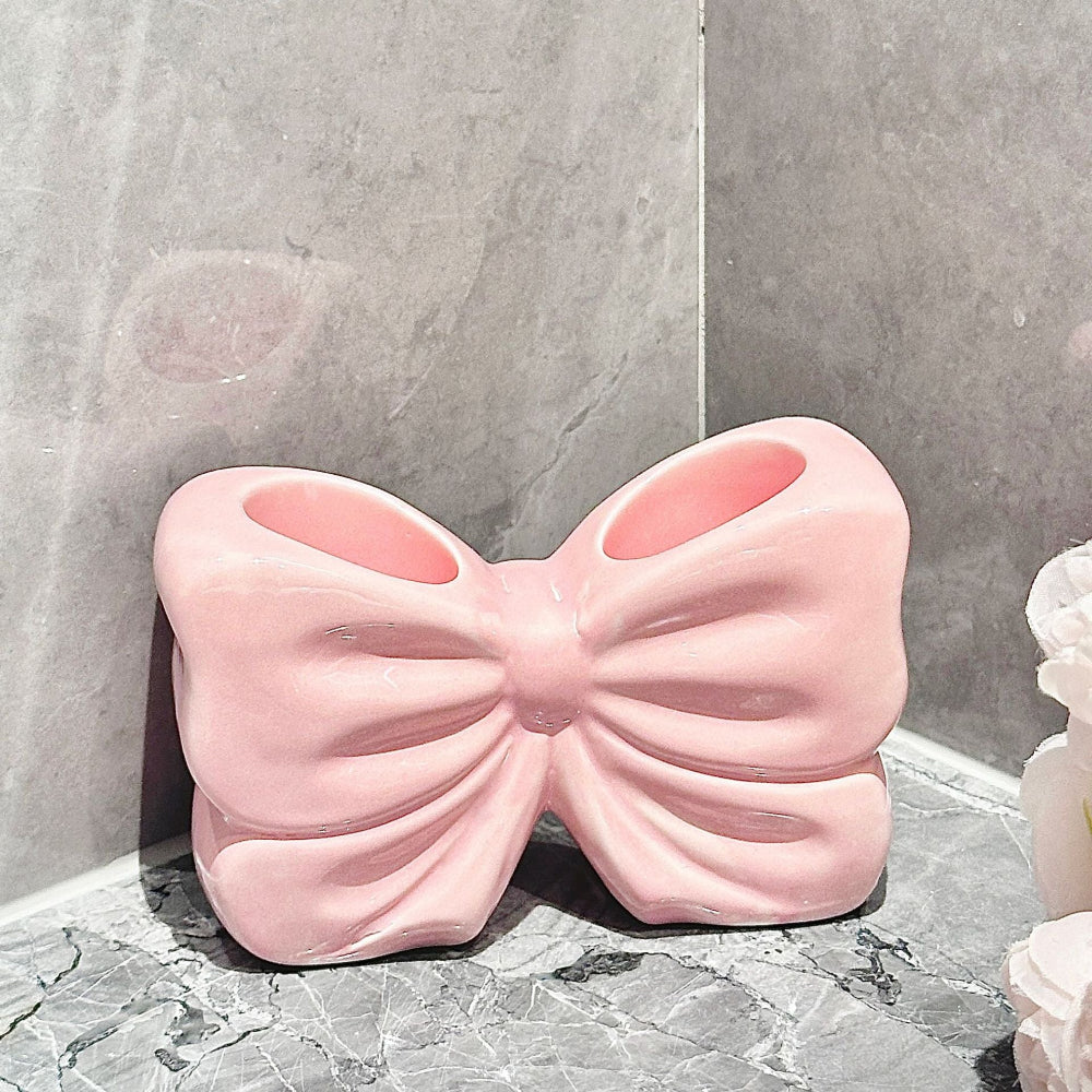 Pink Creative Ceramic Bowknot Toothbrush Holder Elegant Bathroom Storage For Electric And Toothpaste