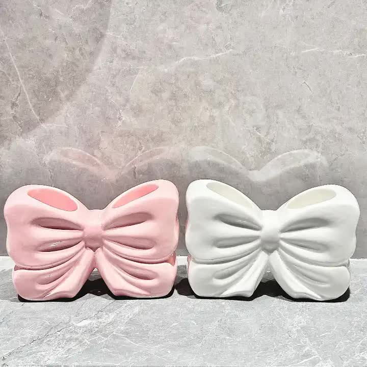 Pink Creative Ceramic Bowknot Toothbrush Holder Elegant Bathroom Storage For Electric And Toothpaste