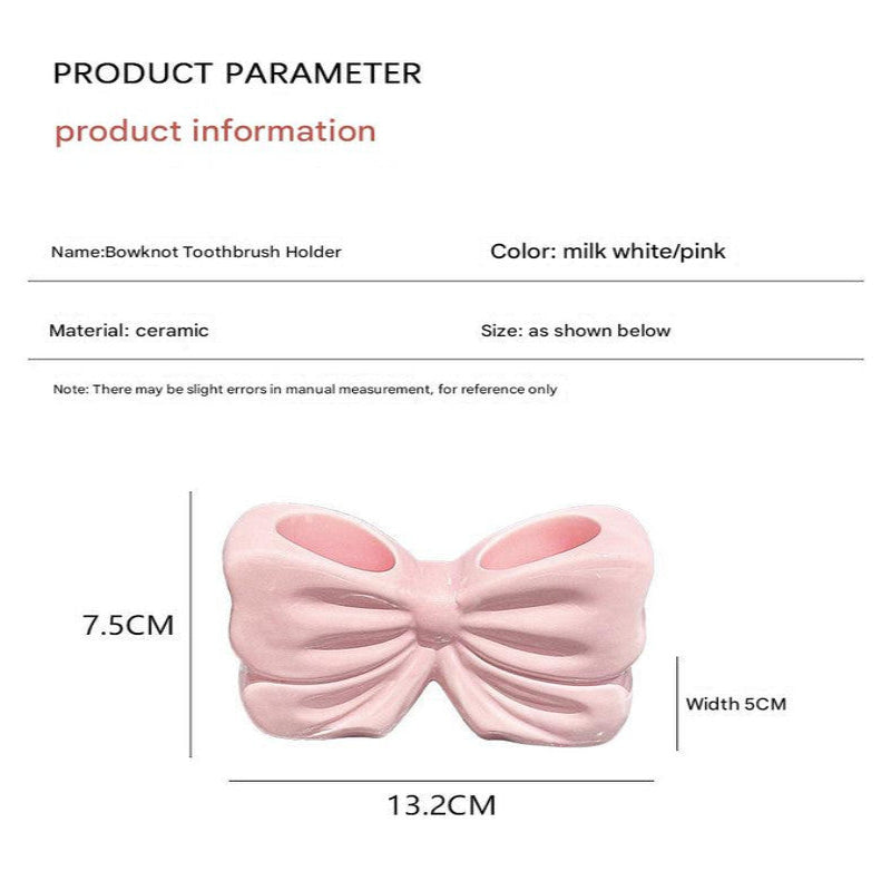 Pink Creative Ceramic Bowknot Toothbrush Holder Elegant Bathroom Storage For Electric And Toothpaste