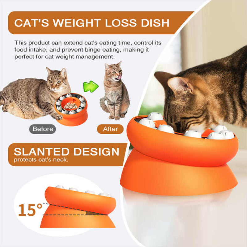 Pink Interactive Slow Feeder Cat Bowl 15A Tilt Design Puzzle For Healthy Eating