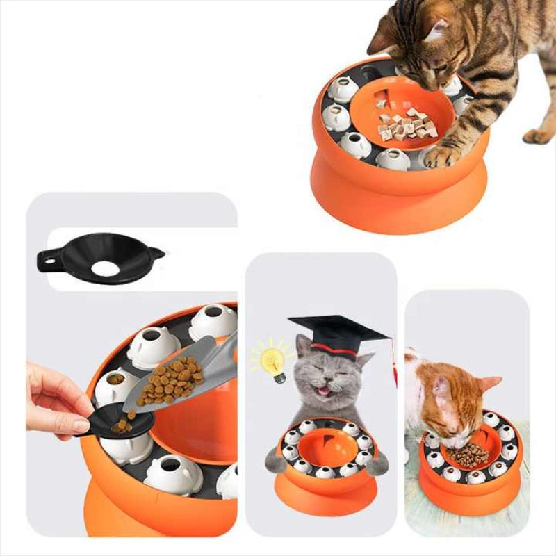 Pink Interactive Slow Feeder Cat Bowl 15A Tilt Design Puzzle For Healthy Eating