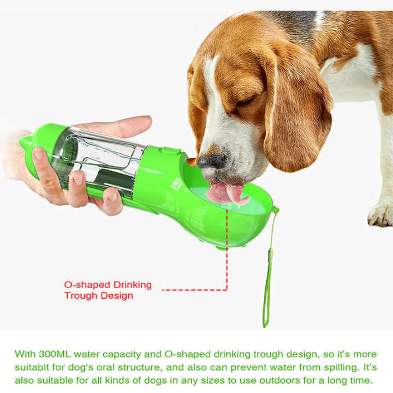 Yellow Portable Pet Water Bottle With Waste Bag Dispenser 300Ml Leak Proof Travel Hydration Solution