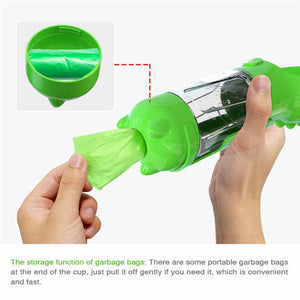 Yellow Portable Pet Water Bottle With Waste Bag Dispenser 300Ml Leak Proof Travel Hydration Solution