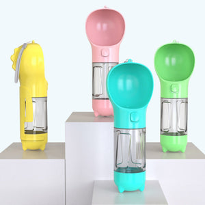 Yellow Portable Pet Water Bottle With Waste Bag Dispenser 300Ml Leak Proof Travel Hydration Solution