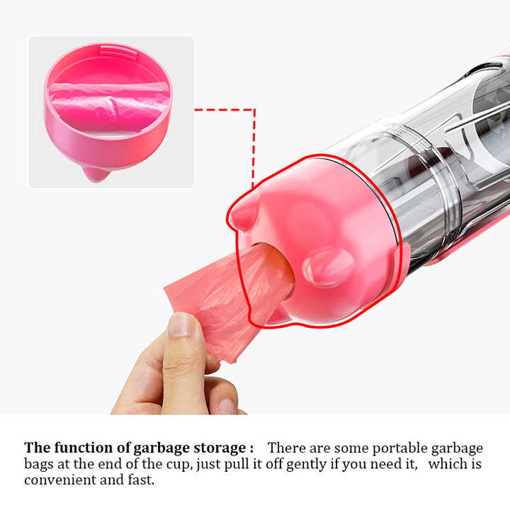 Pink 500Ml Portable Pet Water Bottle | Multifunctional Travel Feeder Outdoor Dog Drinking With Waste Shovel