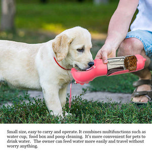 Pink 500Ml Portable Pet Water Bottle | Multifunctional Travel Feeder Outdoor Dog Drinking With Waste Shovel