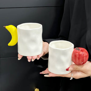 2 Piece Set Apple And Banana Creative Fruit Ceramic Mug Adorable Handle Design 280Ml Couple Cups Perfect Gift For Birthd