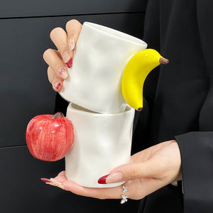 2 Piece Set Apple And Banana Creative Fruit Ceramic Mug Adorable Handle Design 280Ml Couple Cups Perfect Gift For Birthd