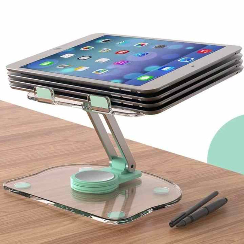 White Acrylic Foldable Tablet And Phone Stand 360A Rotation Anti Slip Design Lightweight Compact