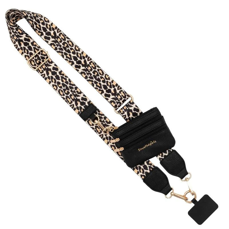 Leopard Pattern Patchwork Adjustable Crossbody Strap With Mini Pouch Versatile Replacement Shoulder