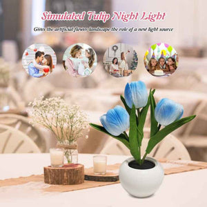 White Flowers Usb Tulip Night Light Bedroom Decor Table Lamp With Pu & Ceramic Pot Perfect Gift For Family Friends