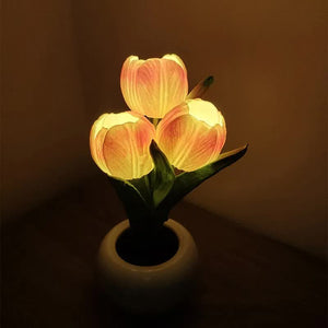 Orange Flowers Usb Tulip Night Light Bedroom Decor Table Lamp With Pu & Ceramic Pot Perfect Gift For Family Friends