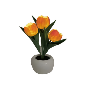 Orange Flowers Usb Tulip Night Light Bedroom Decor Table Lamp With Pu & Ceramic Pot Perfect Gift For Family Friends