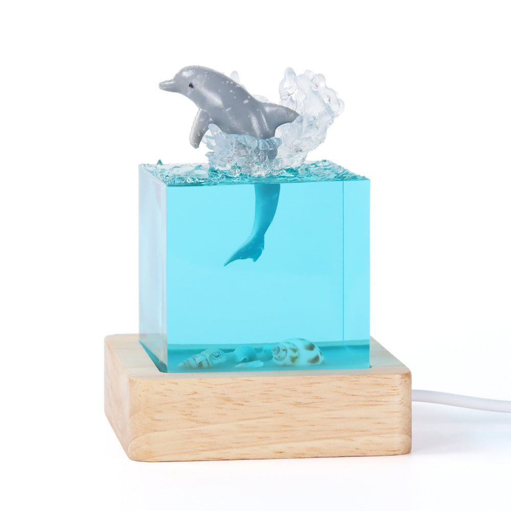 Shell Dolphin Jumping Handcrafted Ocean Resin Whale Night Light Unique Home Decor Table Lamp