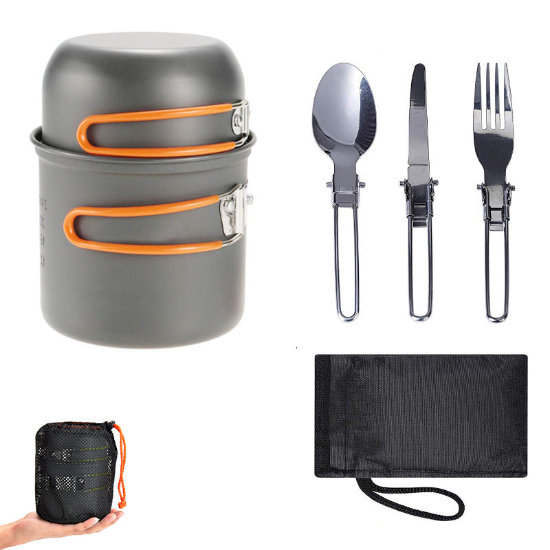 Orange And Grey Compact Outdoor Camping Cookware Set With 410 Stainless Steel Utensils