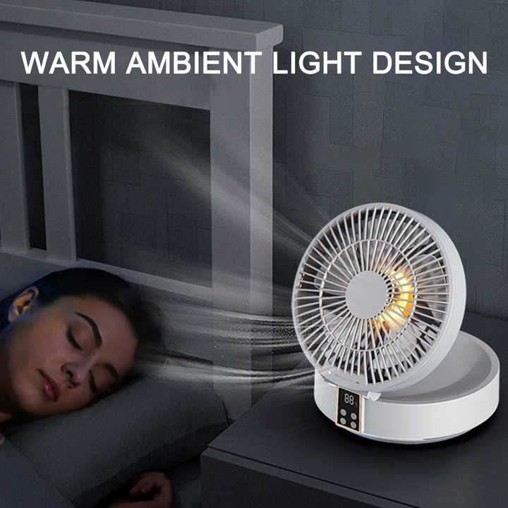 White Remote Control Wall Mount Foldable Mini Usb Fan With Night Light And Digital Display