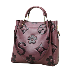 Purple Elegant Embossed Leather Tote Bag For Women Large Capacity Handbag With Inner Pouch