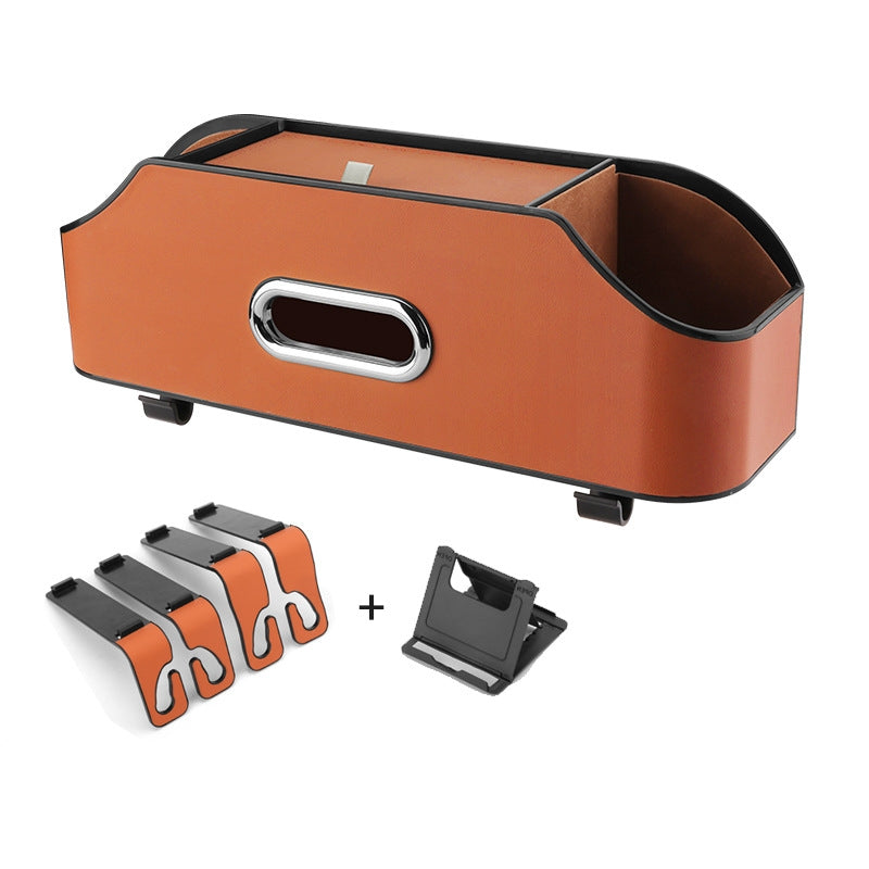 Orange Car Seat Back Organiser Multi Function Storage Box With Tissue Holder Cup And Phone Mount