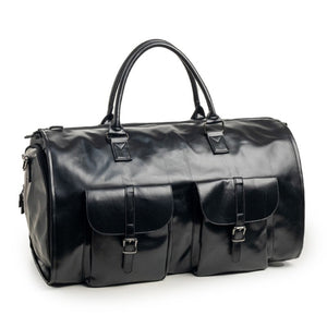 Black Pu Leather Travel Duffel Bag Multifunctional Overnight Gym With Spacious Compartments