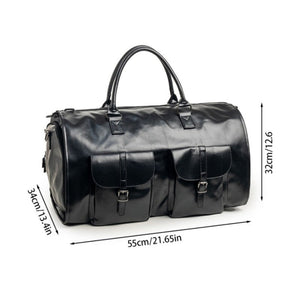 Black Pu Leather Travel Duffel Bag Multifunctional Overnight Gym With Spacious Compartments